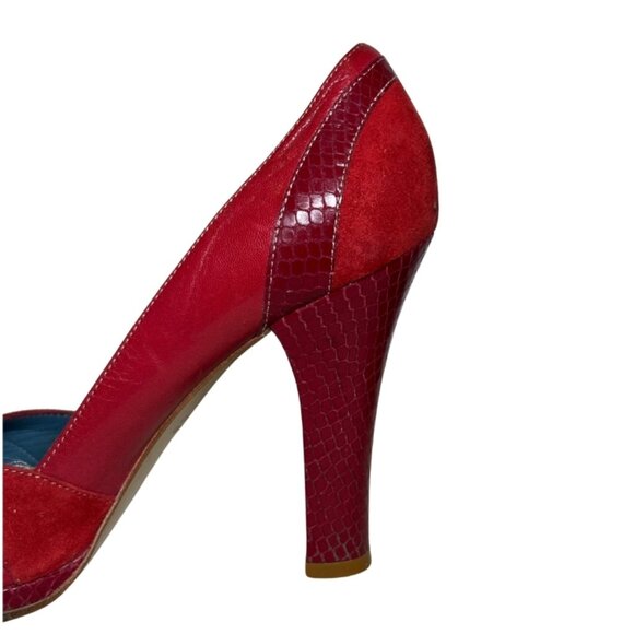 Marc Jacobs Red Leather & Suede Peep-Toe Pumps – Size 8.5 - Picture 13 of 16